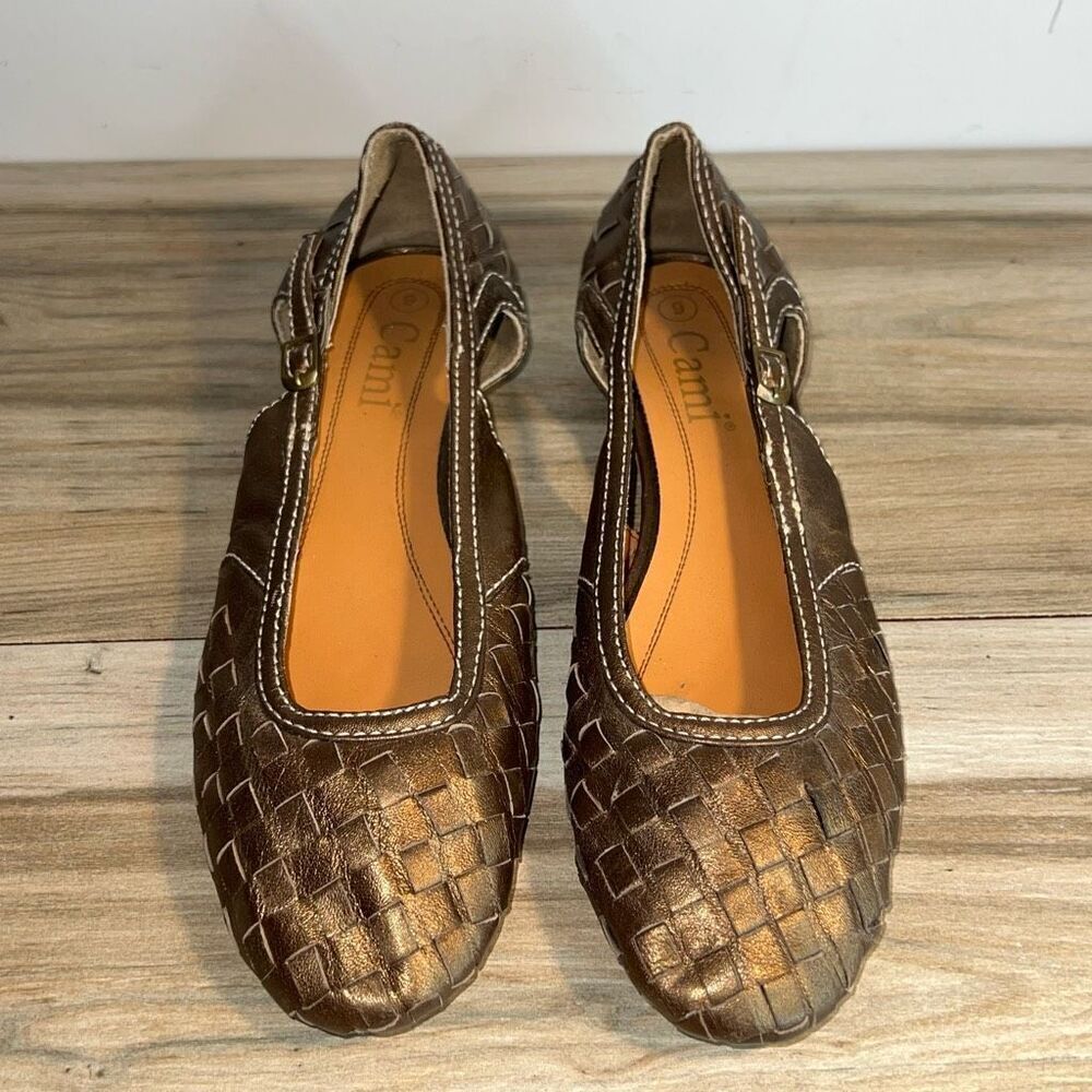 Cami Leather Weaved Shoes Womens 9 Copper Low Heel Buckle Side Round Toe Classic